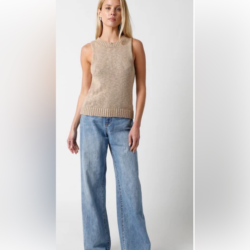 Olivaceous Sleeveless Cotton Crew Sweater